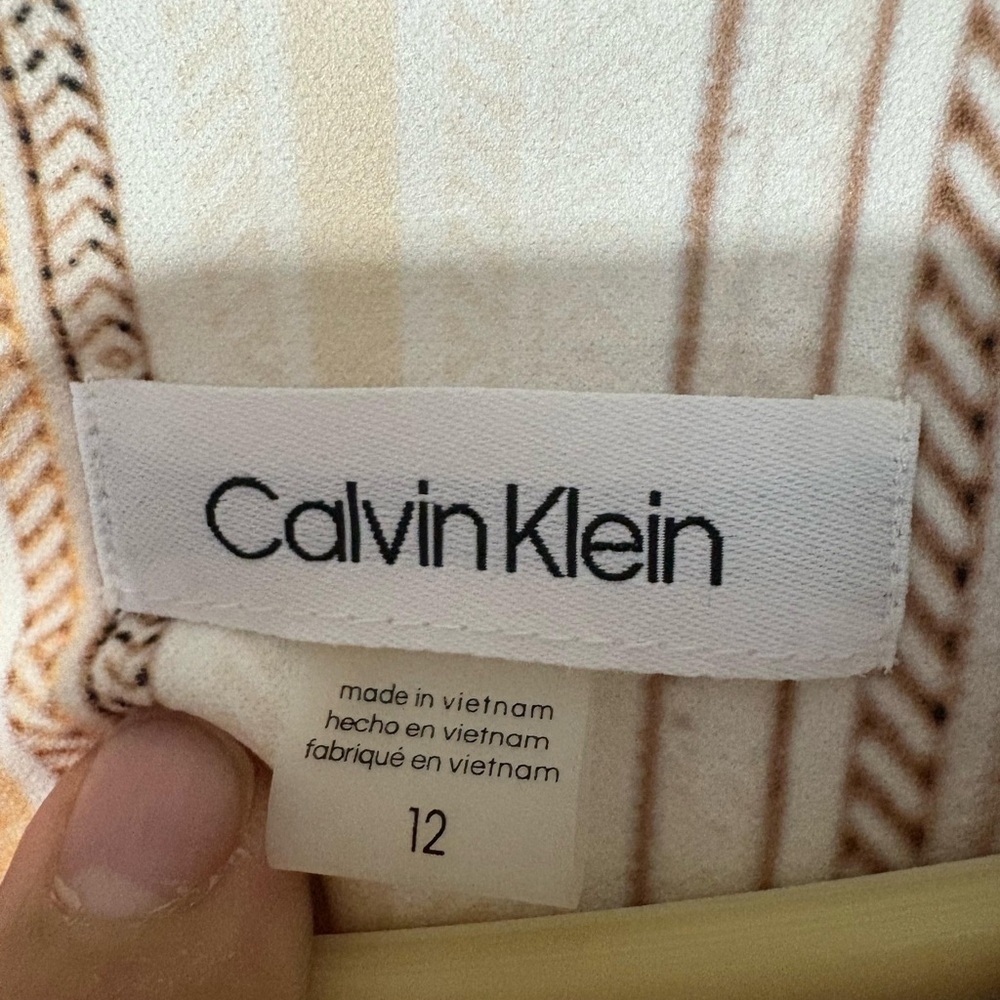 Calvin Klein Cream Sleeveless V-Neck Striped Midi Dress - Picture 9 of 9